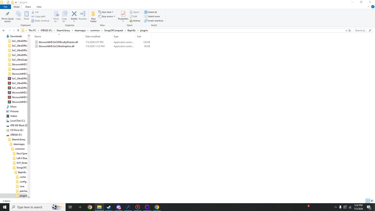 BepInEx plugins folder containing both StixsworldHD DLLs