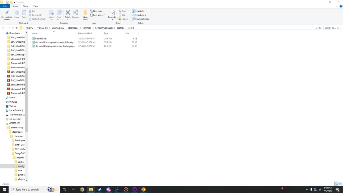 BepInEx config folder with BepInEx.cfg and both StixsworldHD mod configs