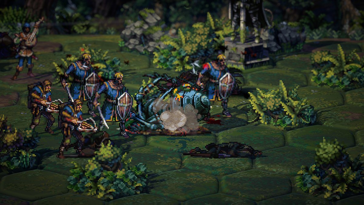 A battle in Songs of Conquest with enhanced shadows, detail and effects